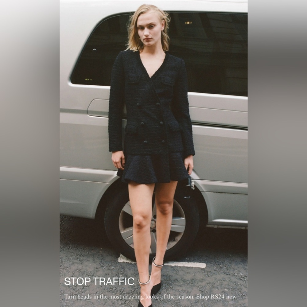 Self Portrait Black Boucle V-Neck Mini Dress